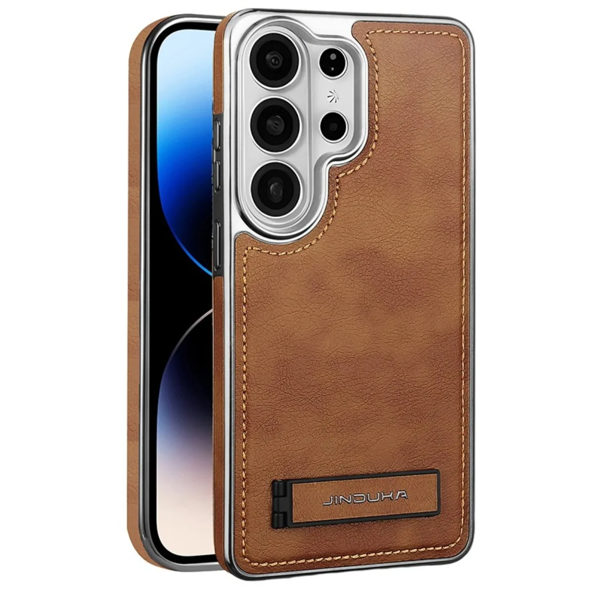 Vintage PU Leather Phone Case with Built-in Stand and Shockproof Back Cover