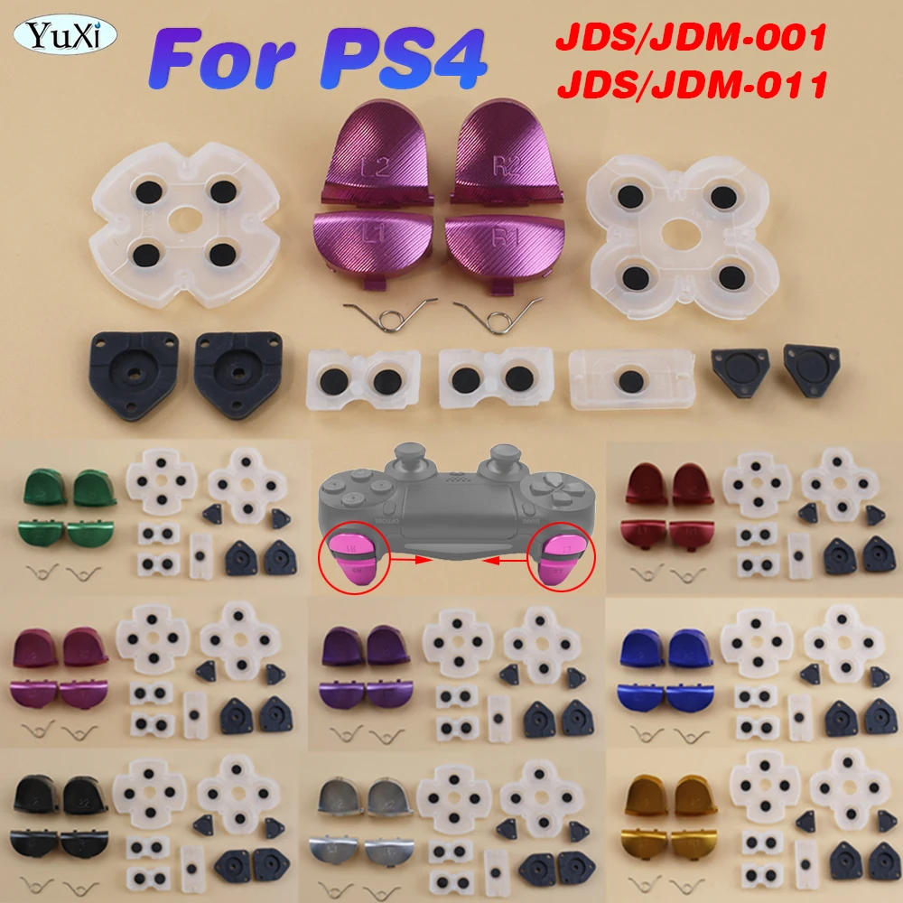 

1Set For PS4 Metal Aluminum Buttons L1 R1 L2 R2 Key & Rubber Conductive Kit For PlayStation4 JDS/JDM 001 011 Gamepad Controller