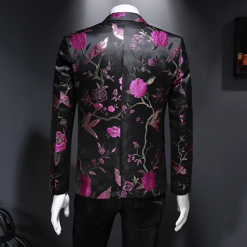Vintage Luxury Jacquard Blazers Men Flower Slim Fit Blazer Jacket Hommes Wedding Club Party Dress Singers Costumes men suits jackets