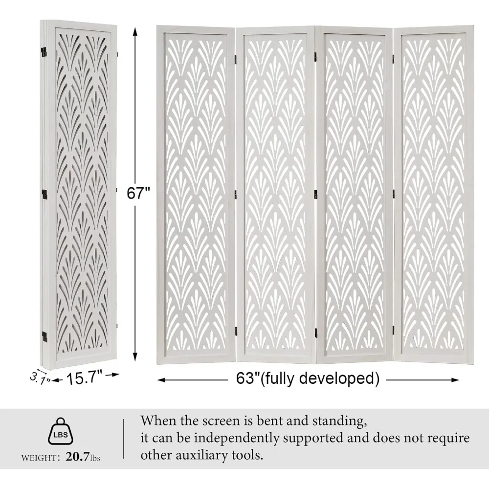 Folding Room Divider, 66.9 Inch Wood Carved Privacy Screens, Free Assembled Freestanding Simple Decorative Partition 6