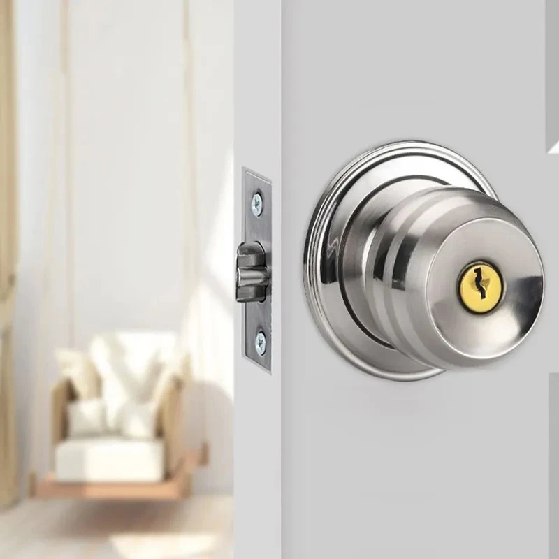 Door Handle Knob Stainless Steel Living Room Lock Locks Hardware with Three Keys Round-shape Locking Gear Highquality Materials