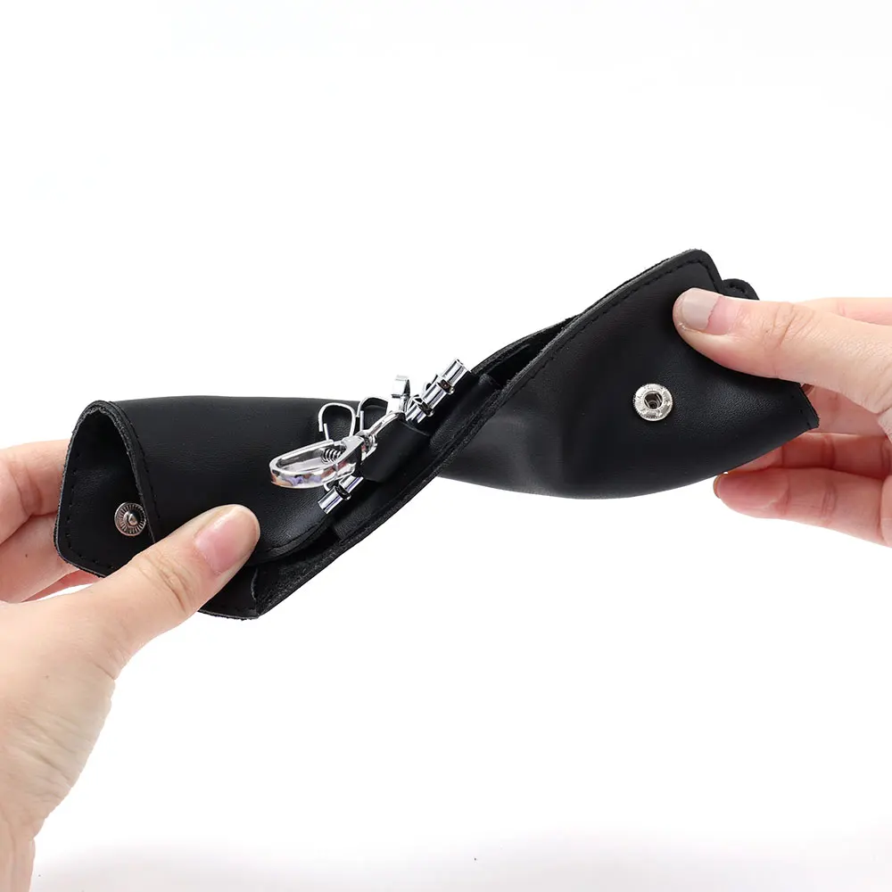 Portable Leather Housekeeper Holders Car Keychain Key Punck Bag Case Men Black Keys Wallet Cover Simple Solid Color Storage Bags key organizer key protector key case key purse key holder