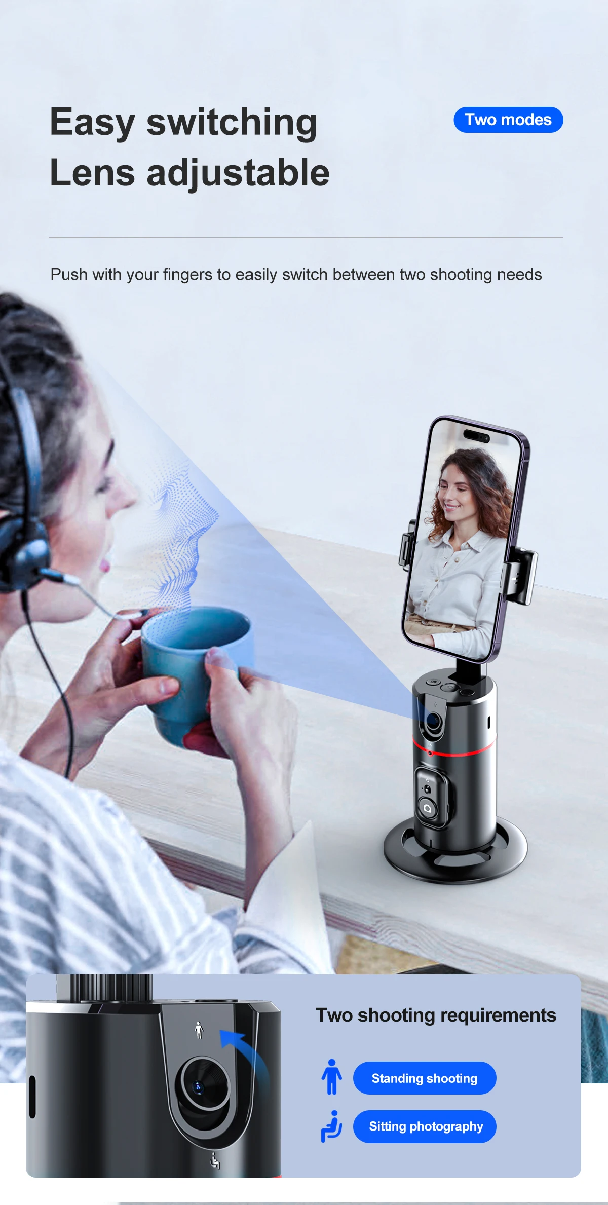 Description Picture 4 of itemW&O P02 Auto Tracking Mobile Phone Gimbal Stabilizer Handheld Selfie Stick Smartphone Shooting Tripod Cell Phone Gesture Control