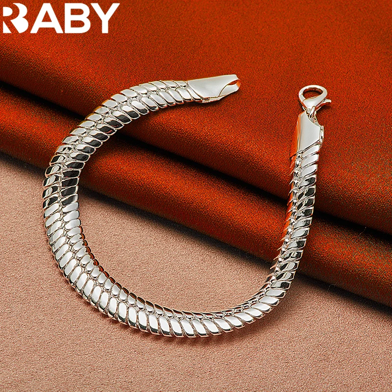 

URBABY 925 Sterling Silver 10MM Solid Snake Bone Chain Bracelet For Woman Man Fashion Wedding Party Charm High-Quality Jewelry