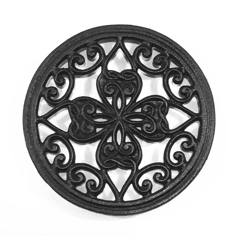 Cast Iron Teapot Trivet With Rubber Pegs For Dining And Kitchen Table, 7 Inch Diameter