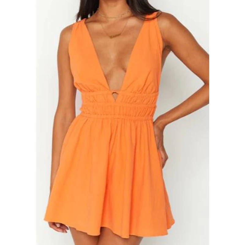 Floral Dress Summer Women Deep V Neck Low Cut Sleeveless A Line Mini Dress y2k Sundress Casual Beach Party Clubwear