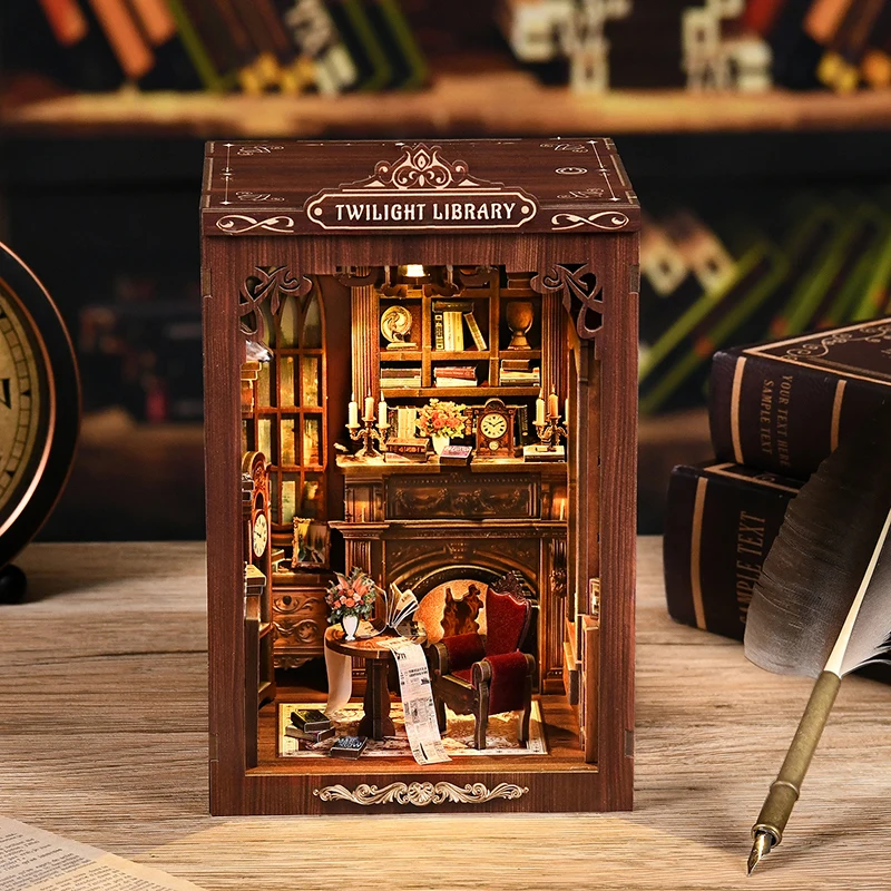 DIY Book Nook Kit Miniature Wooden Dollhouse with Light for Bookshop Memories Gifts