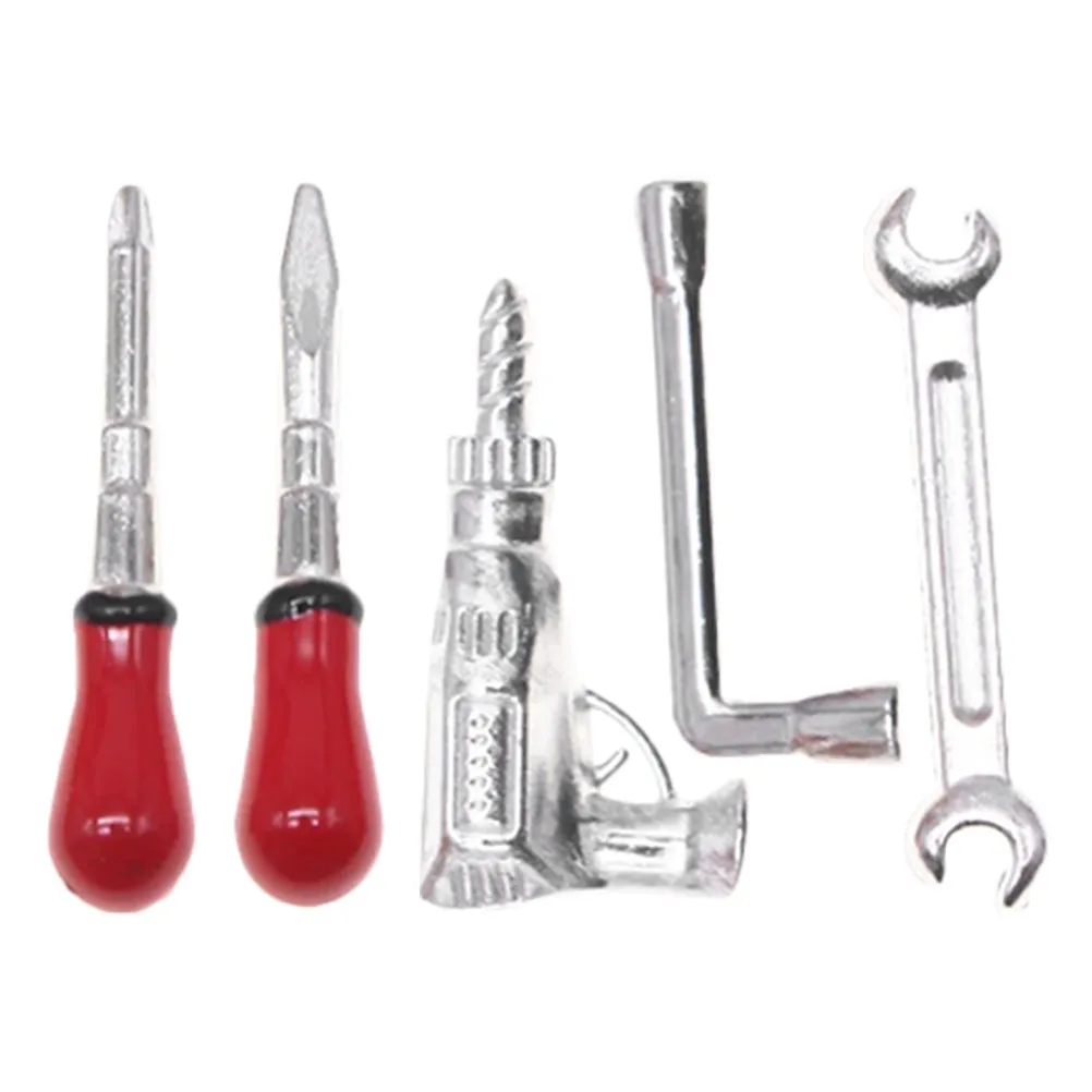 5종 미니어처 공구 세트, 실제와 같은 드릴, 드라이버, 렌치, 어린이 놀이용 수리 도구 액세서리