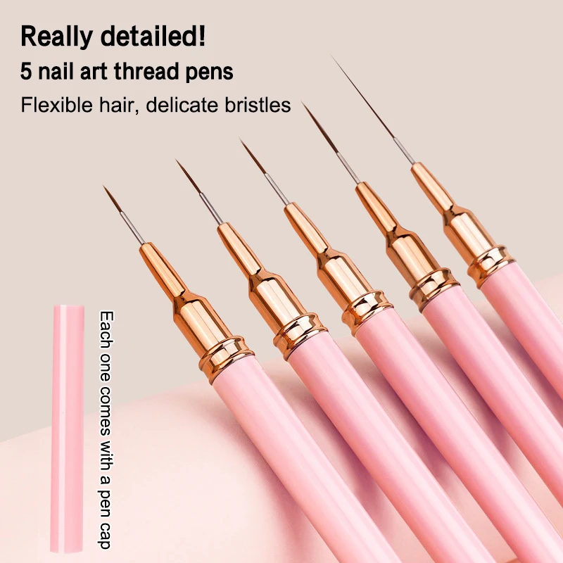 5-teiliges professionelles Nail-Art-Pinselset 7/9/11/15/20mm für Gel-Streifenmalerei, Design, Maniküre, DIY, Salon, Nagelwerkzeug – Detail 9