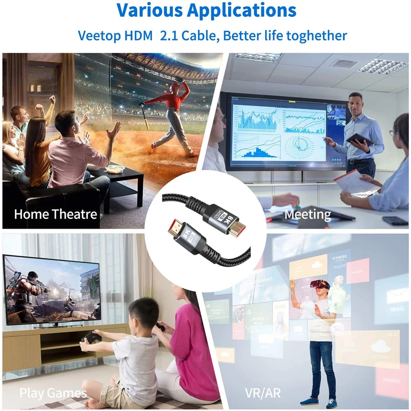 2.1 HDMI ȣȯ ̺ 8K @ 60Hz 48Gbps  PS5 PS4 HD TV ڽ    HD ̺, 1M/1.5M/2M/3M/5M