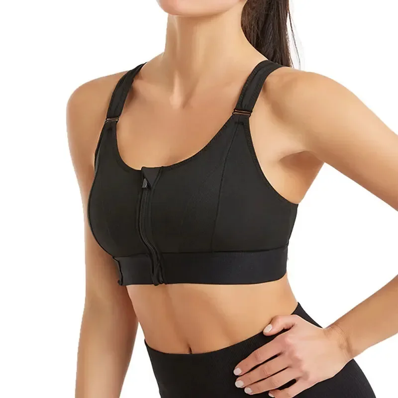 Front Zipper Adjustable Strap Shockproof Sports Bra for Women Elastic Fitness Athletic Slim Yoga Crop Top