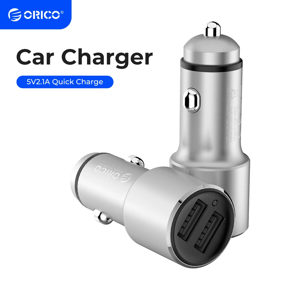 Universal Car Charger Travel Phone Charger Dual Mini Car-charger Power Socket Adapter Cigarette Lighter Splitter 12W ORICO
