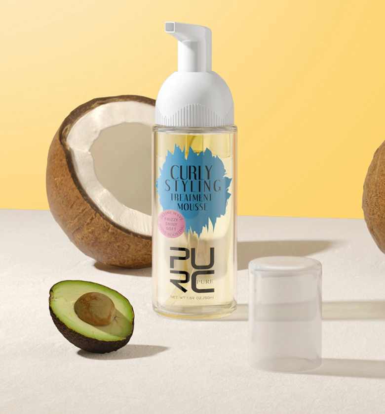 Description Picture 3 of itemPURC Curly Mousse Hair Care Coconut Oil Smoothing Frizz Enhanced Curl Wavy Wigs Hair Styling Cream Mousse Foam Hair Products