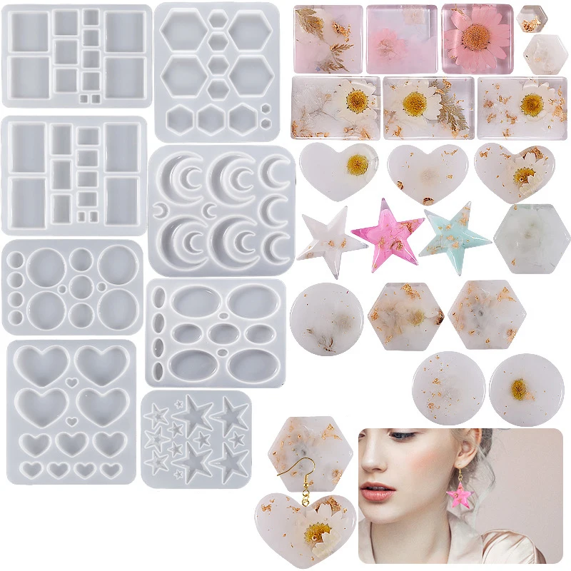 Silicone Earring Mold Earring Resin Mold Jewelry Making Casting Tools  Earring Hooks for Craft DIY Charms Pendant Earring Making