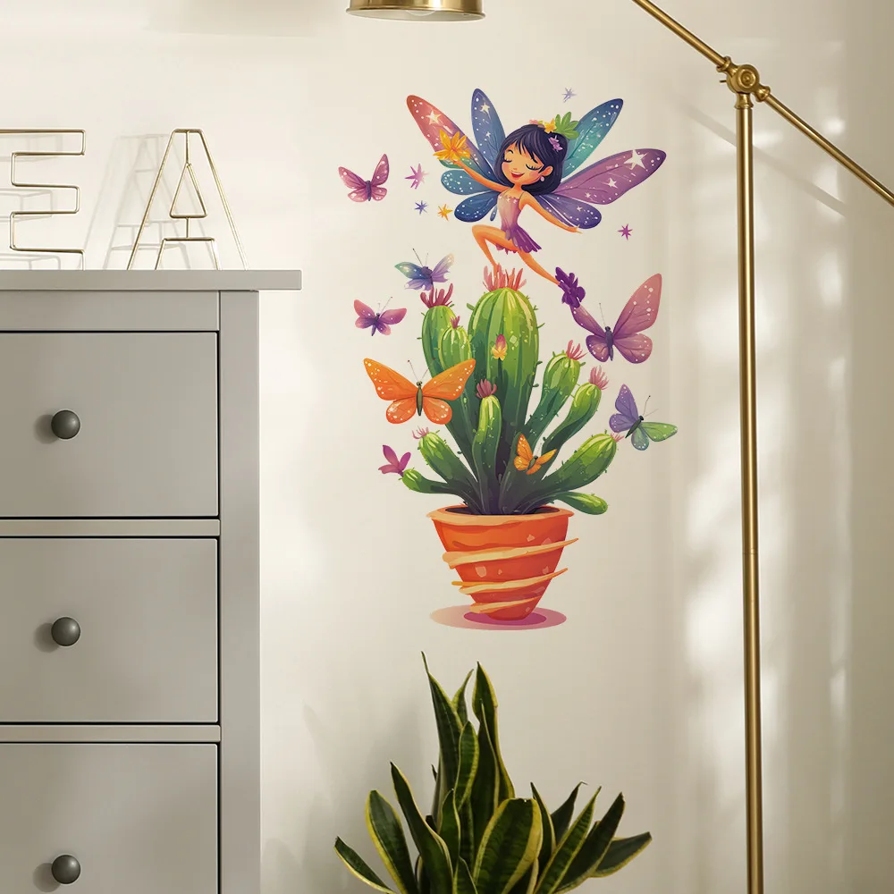 1 Sheet Cute Cactus Wall Stickers Lovely Green Wall Decor for Kids Girls Bedroom Nursery Living Room Wall Decals