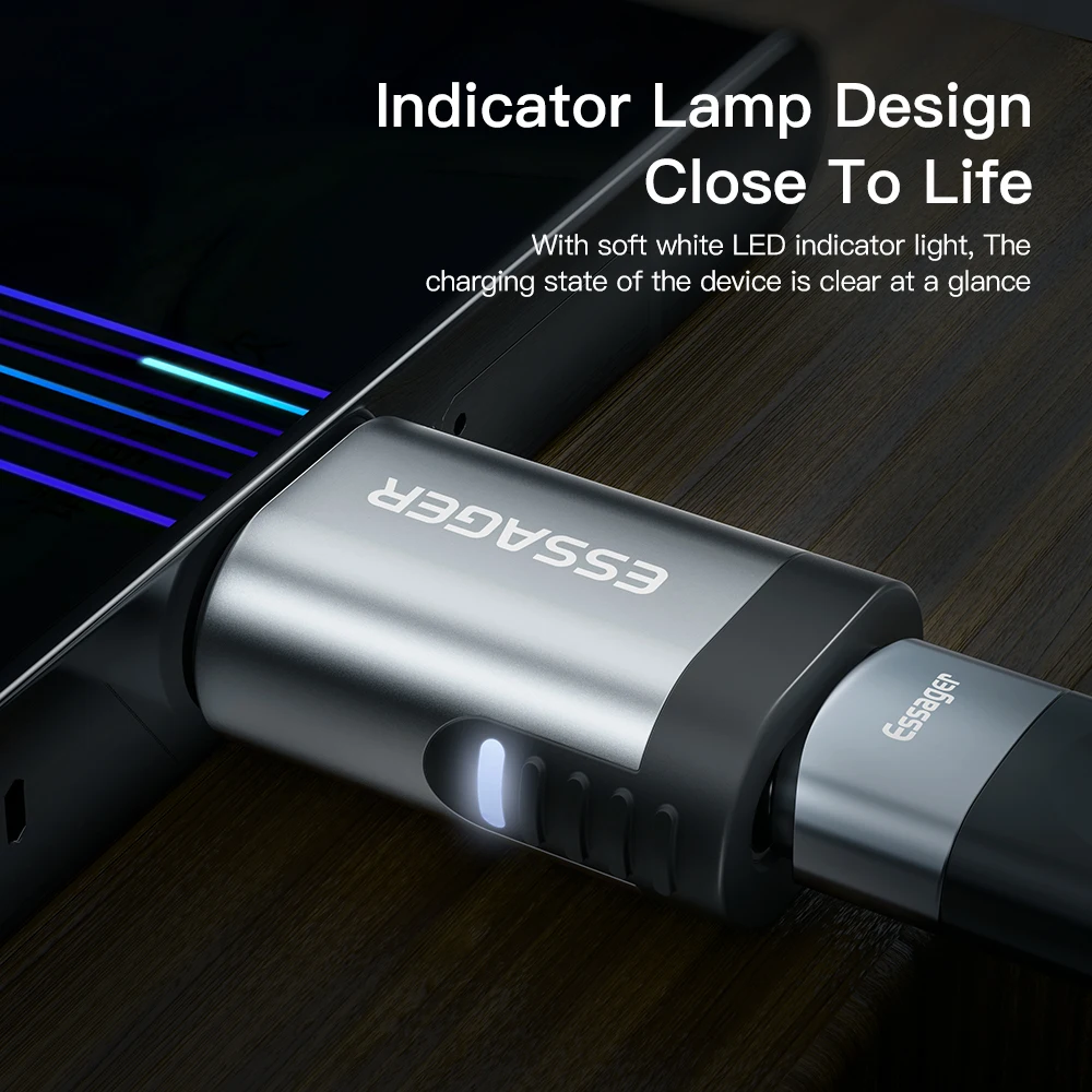 Essager 아이패드 프로 맥북용 마그네틱 어댑터 커넥터, USB C타입 PD 3.0 고속 충전 케이블 컨버터, 24 핀, 100W