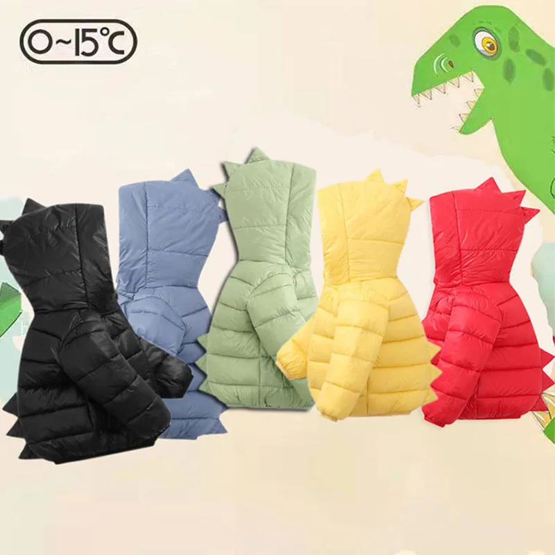 Baby Warm Outerwear Autumn Winter Children Down Cotton Jacket Boys Girls Fashion 3D Dinosaur Coat Toddler Hooded Clothing