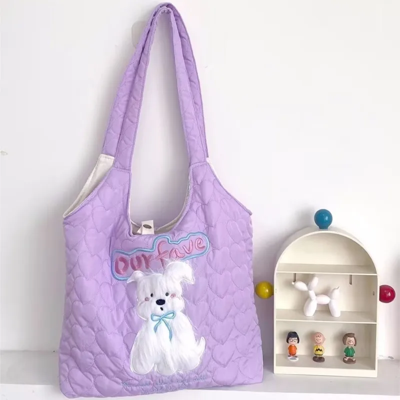 JIAERDI Sweet Cute Dog Plush Blue Handbag Women Embroidered Large Capacity Tote Bag Сумка Female Casual Y2k Shoudler Bags 2025