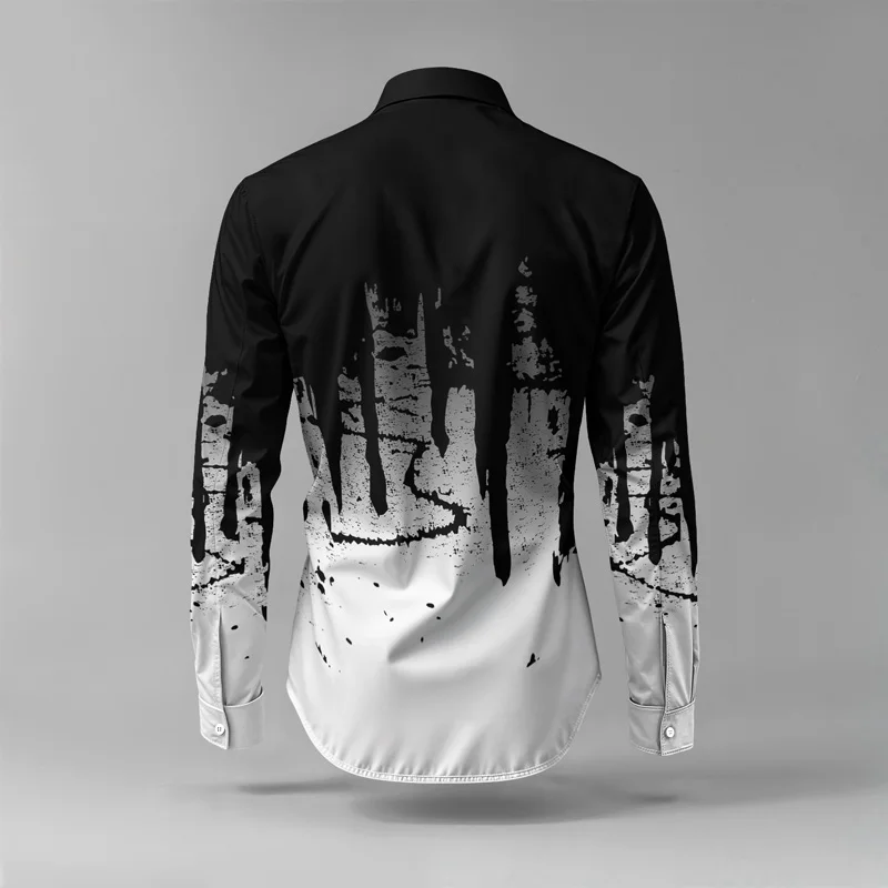 2025 New Arrival Men Shirt Set Geometry Print Summer Fashion Simple Two Piece Set Mens Gradient Lightweight Party Long Sleeves_voghion.com