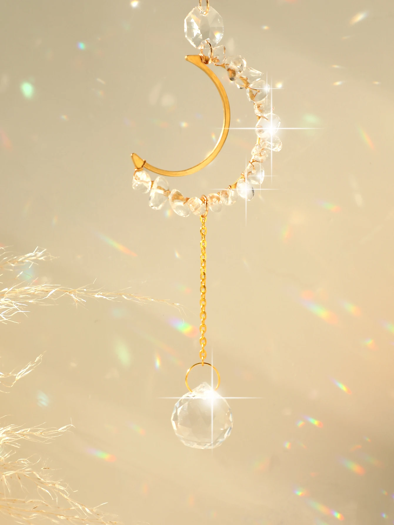 Suncatcher Window Prisms Crystal Pendant Rainbow Vintage Wind Chimes Moon Sun Hanging Garden Light Catcher Home Decoration Gift
