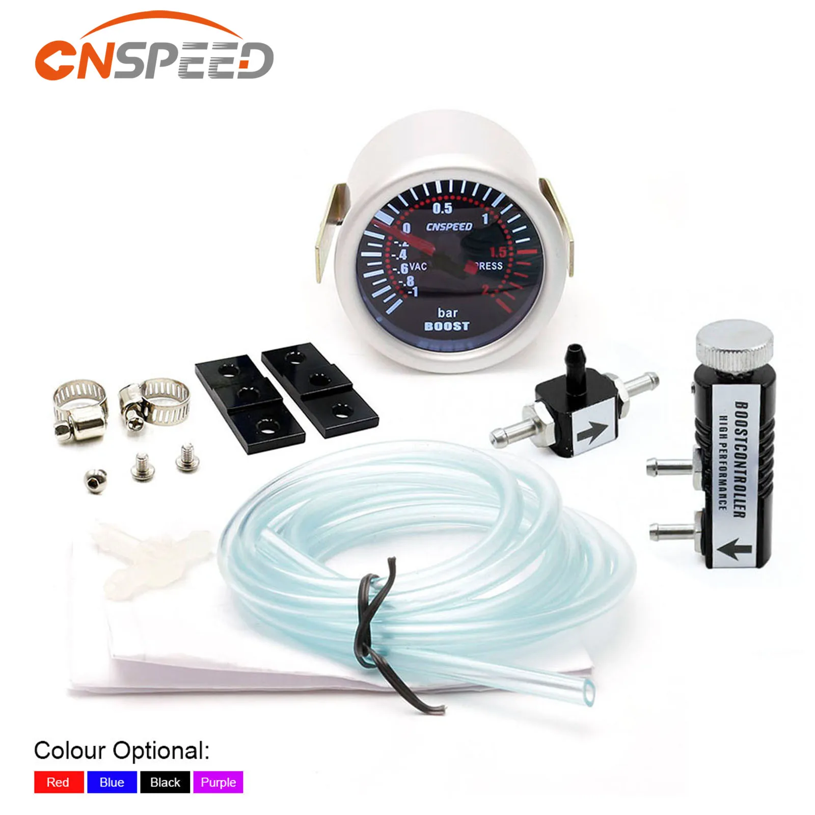 CNSPEED 2 "52mm Turbo Boost Gauge 12 Bar Car Smoke Len With