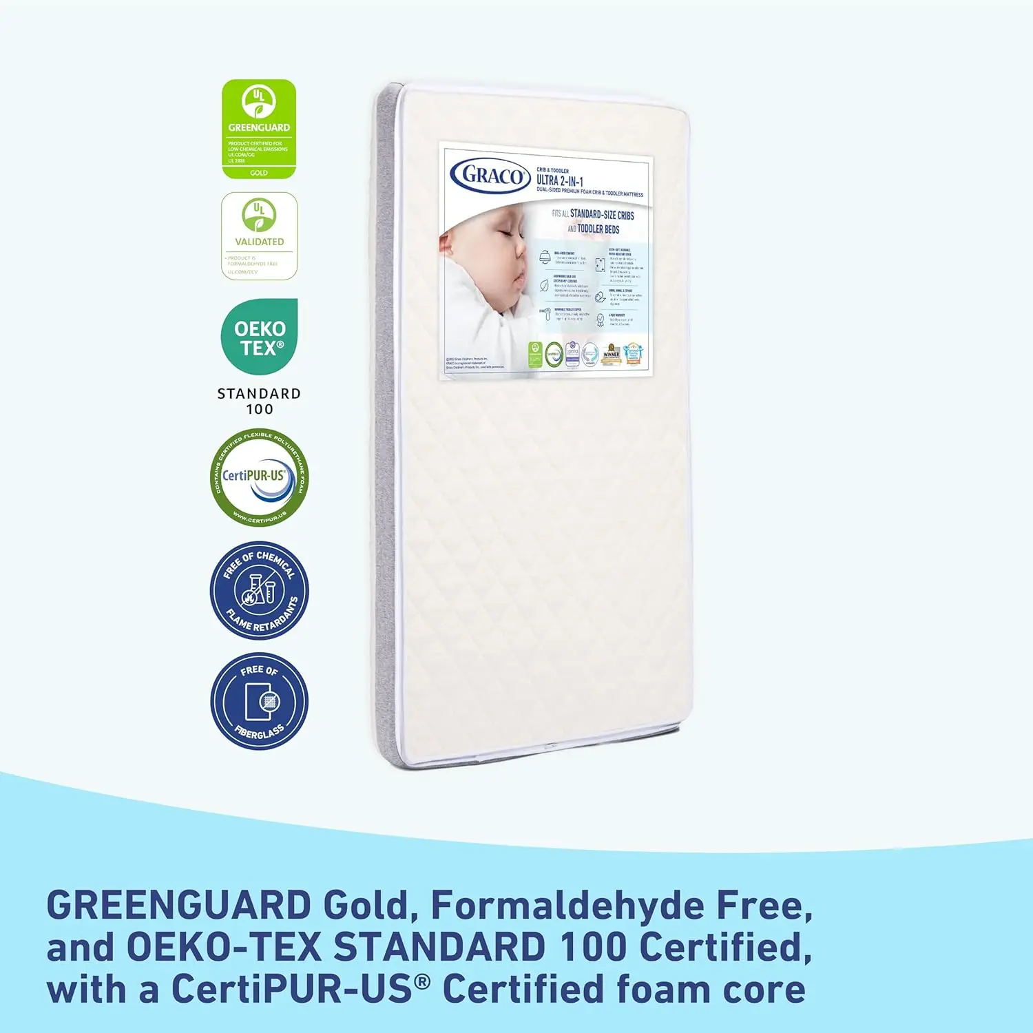 Ultra 2-in-1 Premium Dual-Sided Crib & Toddler Mattress-GREENGUARD Gold and -TEX Standard 100 Certified, -US