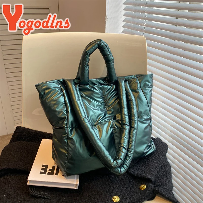 Yogodlns Large Capacity Underarm Bag Fashion Quilted Women Shoulder Bag Designer Space Padded Cotton Handbag Luxury Shopper Tote
