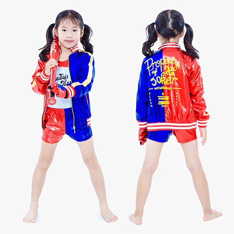 Cosplay Costume Harlee Quinzel Girls Clothing Joker Costume Party Suit Kids Hairband Stockings Sets Jacket T-shirt Fantasia Arlequina Adulta