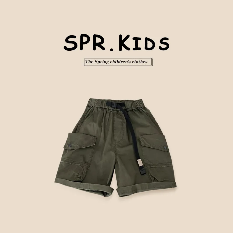 

Летние модели 2024 года, шорты для мальчиков с боковыми карманами, хлопковые однотонные повседневные шорты до колена для мальчиков