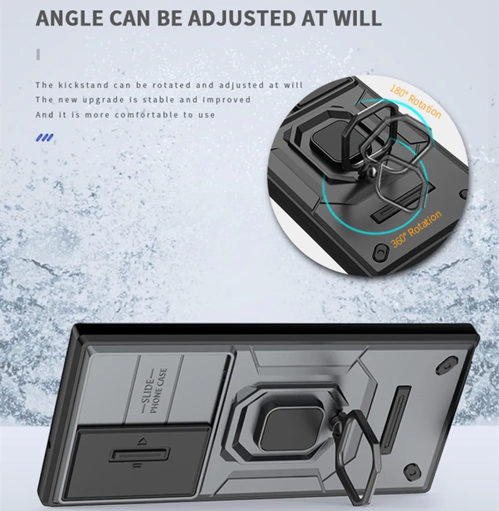 Case For Samsung S23 Ultra Plus A54 A34 A14 A24 4G 5G Slide Camera Ring Stand Armor Anti-fall Protection Kickstand_voghion.com