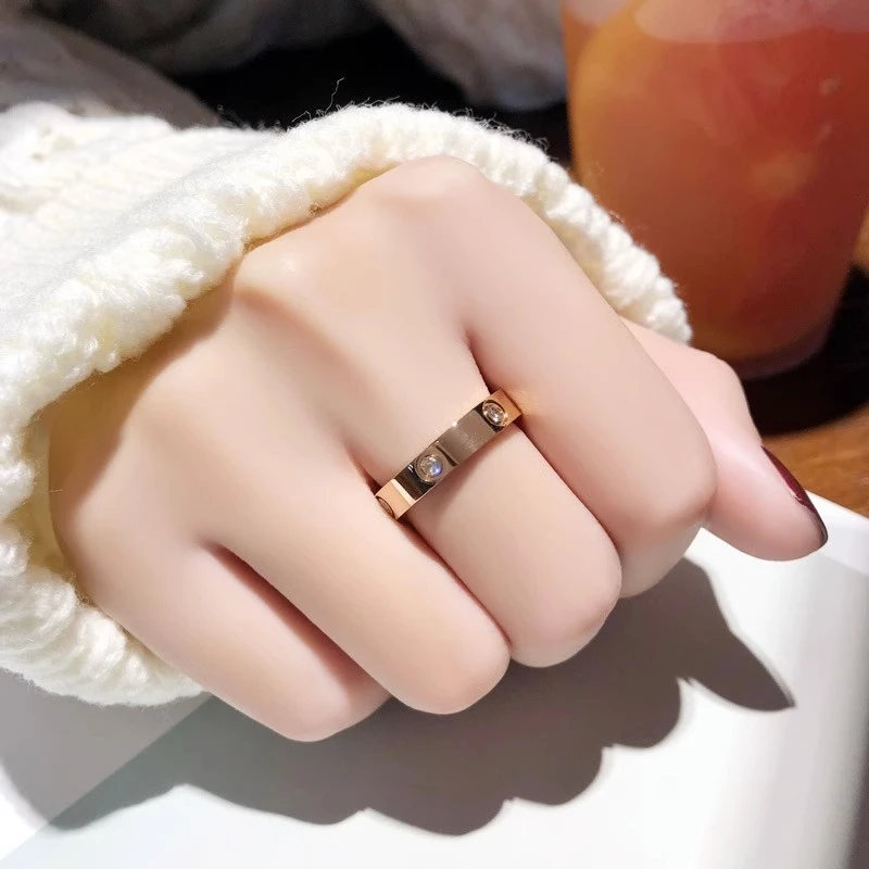 Luxury High Quality Zircon Titanium Steel Ring Korean Fashion Women's Stainless Steel Electroplated Ring Jewelry Party Gift