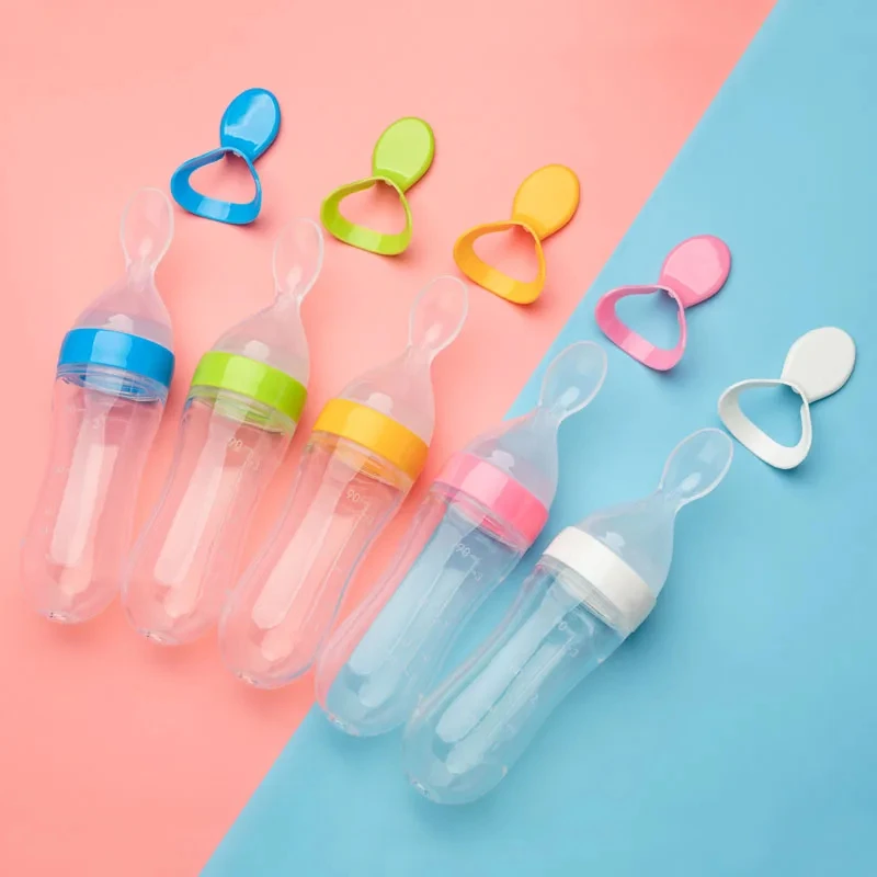 Silicone Squeezing Suction Cup Feeding Spoons Baby Complementary Feeding Bottle Feeder Newborn Tableware Accessories
