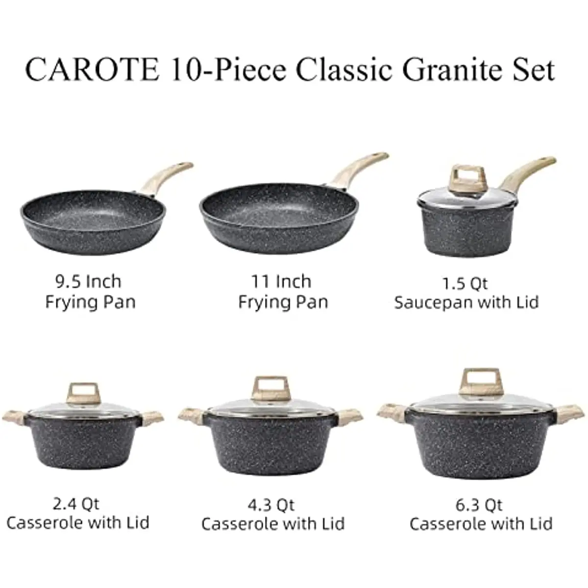 CAROTE 8 PCS Pots and Pans Set,Nonstick Cookware Set,Non Stick Cooking Set  Beige