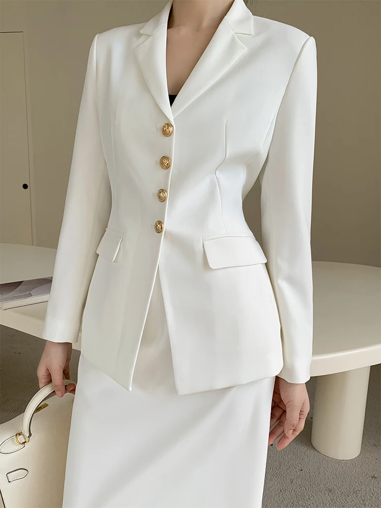 

Women Long Sleeve White Suit Set For Spring Summer Office Lady Elegant Business Interview Workwear Skirt Suits Two Pieces Set