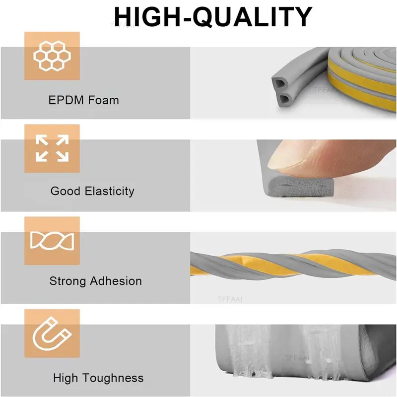 5M/10M Window Weather Strip DIEP Self-adhesive Acoustic Rubber Foam Seal Strip Tape Windproof Insulation Door Weatherstripping - Image 2