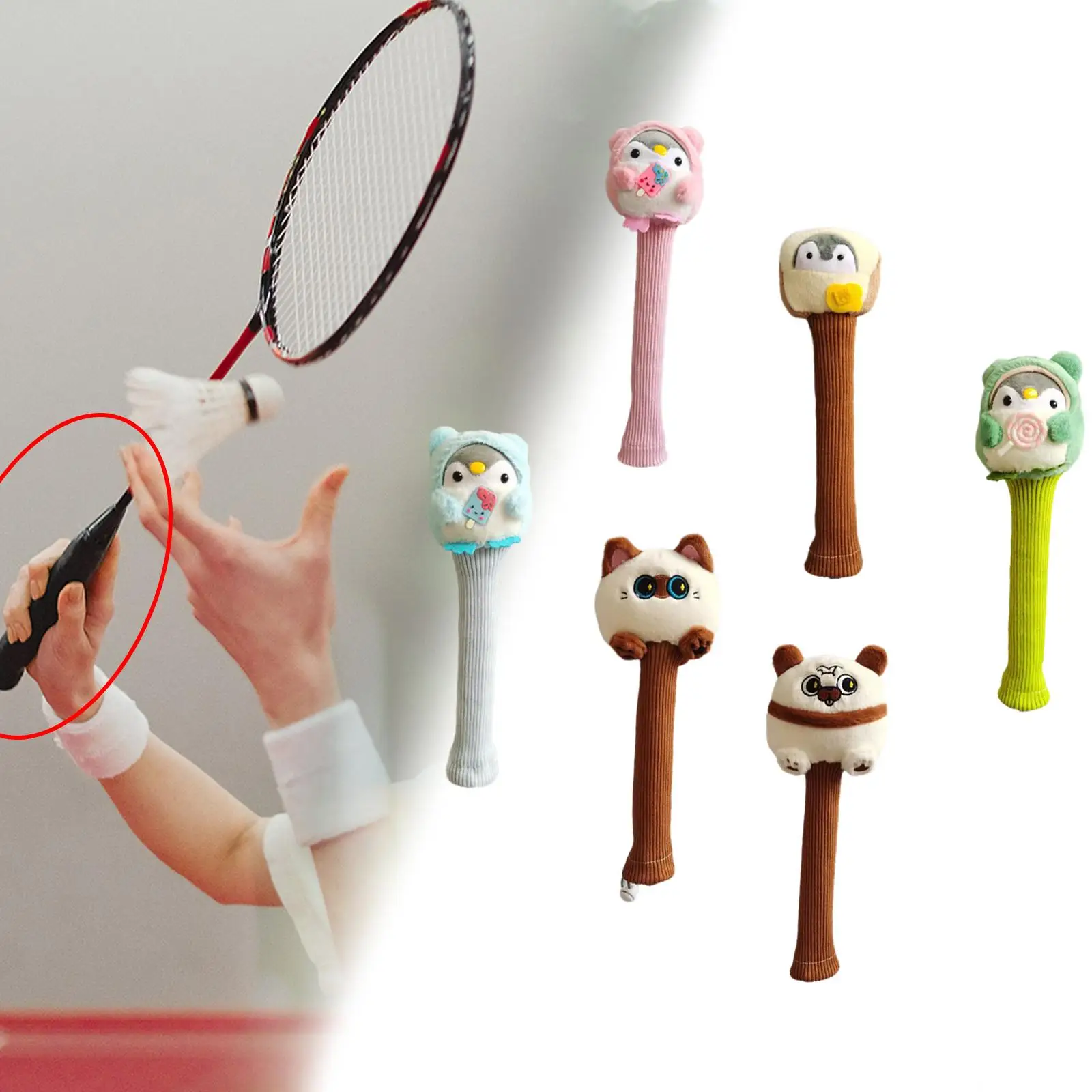 

Badminton Racket Handle Cover Small Plush Doll Anti Slip Badminton Overgrip Yellow Penguin