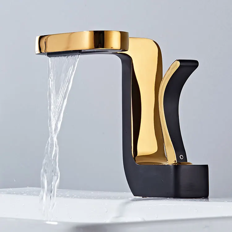 

Black gold All copper faucet Washbasin Hot and cold faucets Waterfall Type bathroom faucets W