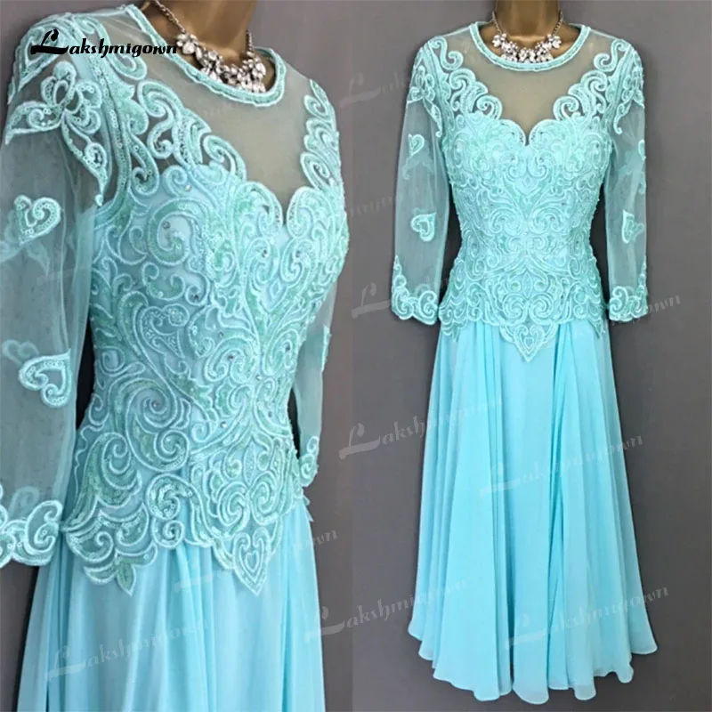 

Modest Women Outfits Mother of the Bride Dress Three Quarter Lace Chiffon Tea-Length Wedding Party Gowns Vestido de Novia 2022