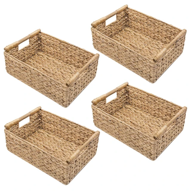 4X Small Wicker Baskets For Organizing Bathroom, Hyacinth Baskets