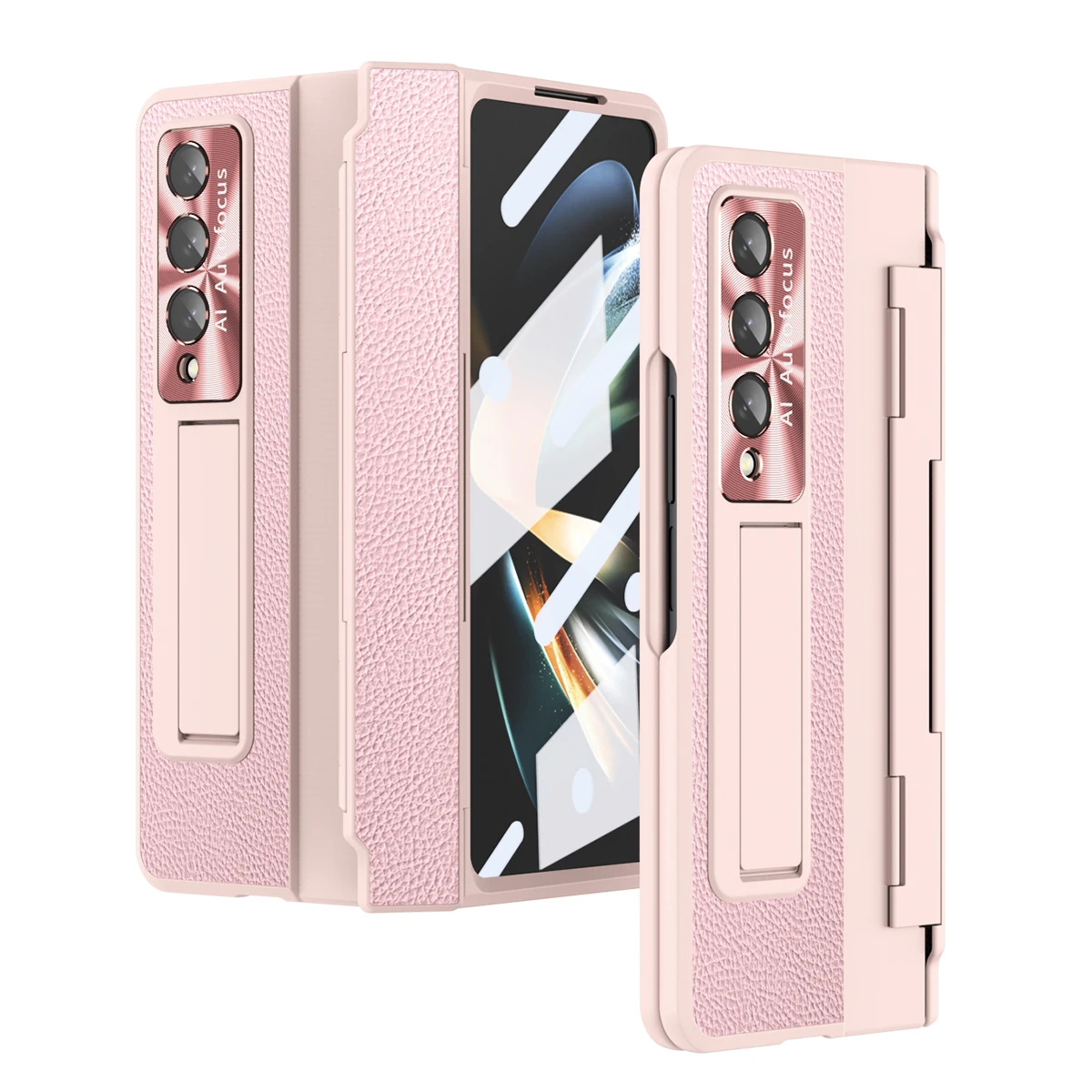 

Samsung Galaxy Z Fold 3 luxury protective cover plated edge Z Fold4 leather cover fully wrapped with glass film
