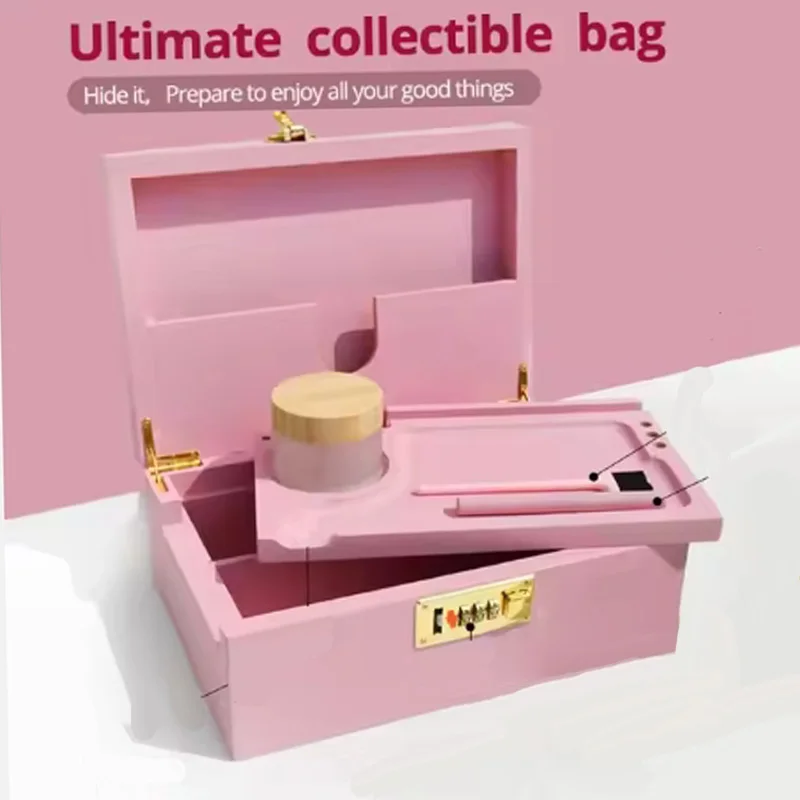 Large Pink Bamboo Wooden Herb Stash Box Rolling Tray Storage Container Lockable Storage Decorative Box 3