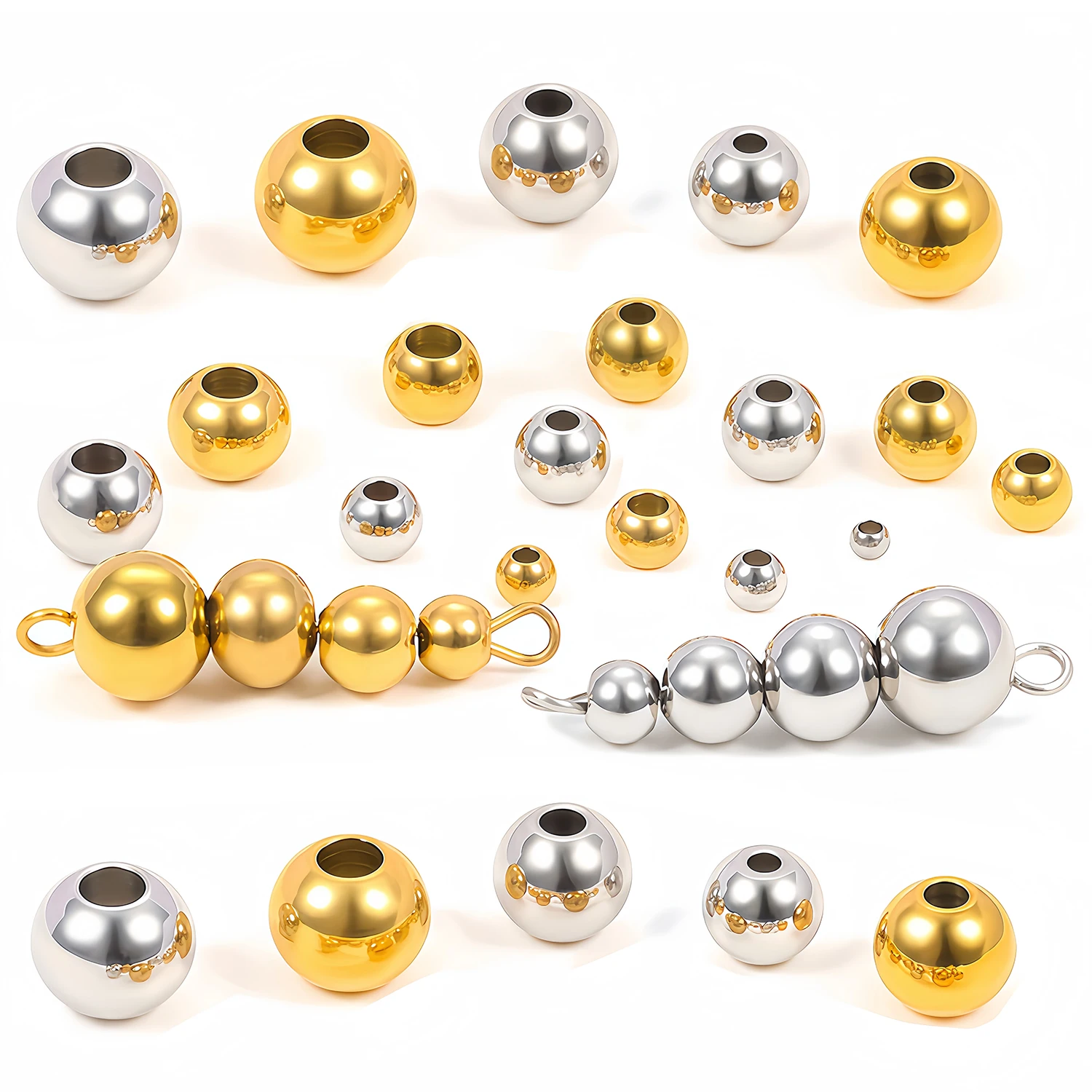 2-12mm Edelstahlperlen für Schmuckherstellung, Lose Metall-Abstandsperlen, DIY Armband Halskette Armbänder, Hochwertiger Großhandel
