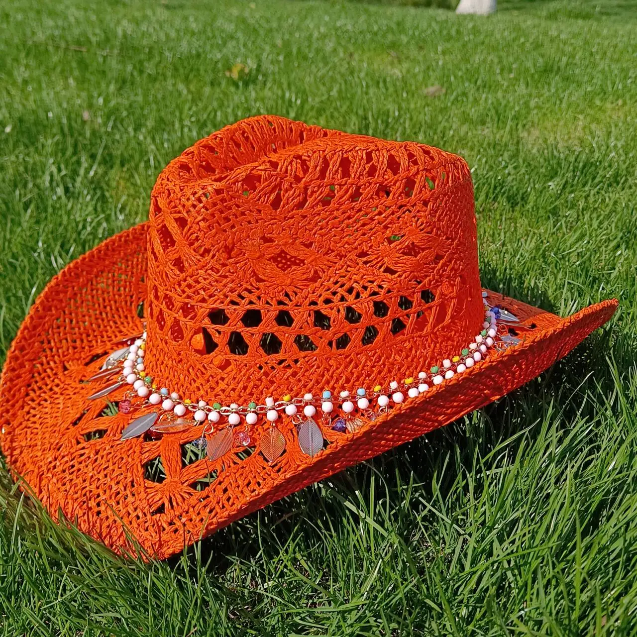 Melesh Western Bohemian-Stil Damen-Cowboyhut Stroh-Cowboyhut Plastizität starker Sonnenschutz Strand-Western-Cowboyhut LV자 – Detail 7