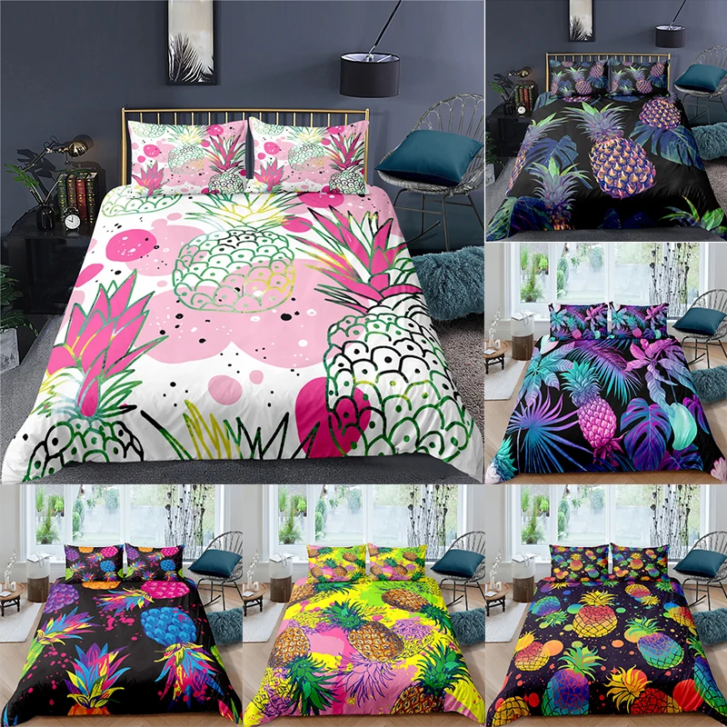 

Bedding Sets Luxury 3D Painted Pineapple Print 2/3Pcs Kids Aldult Duvet Cover Pillowcase Home Textile Single/Queen/King Size