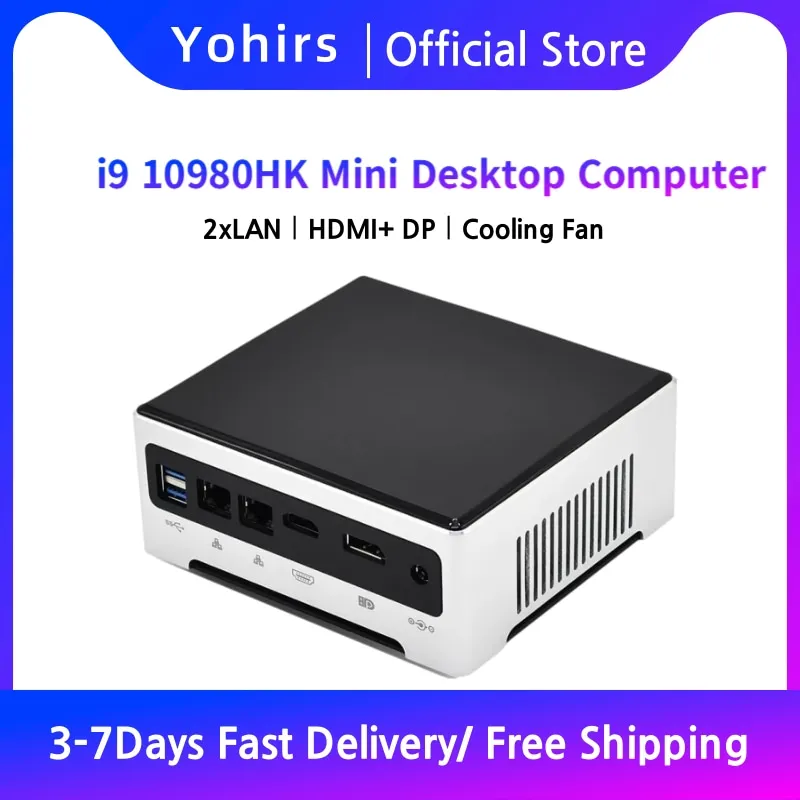 Smart Tiny Mini Computer Intel Core I9 10980Hk 10880H I7 10750H Uhd Graphics 630 2 * Ddr4 2 * Lan Nvme Wifi Gaming Desktop Pc