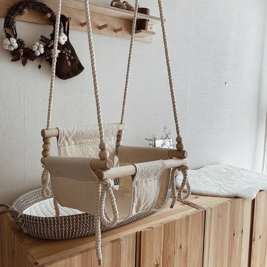 

Ins Korean Infant Household Indoor Hanging Chair Coaxing Baby Artifact Small Hanging Basket Cloth Rocking Chair Children Swing