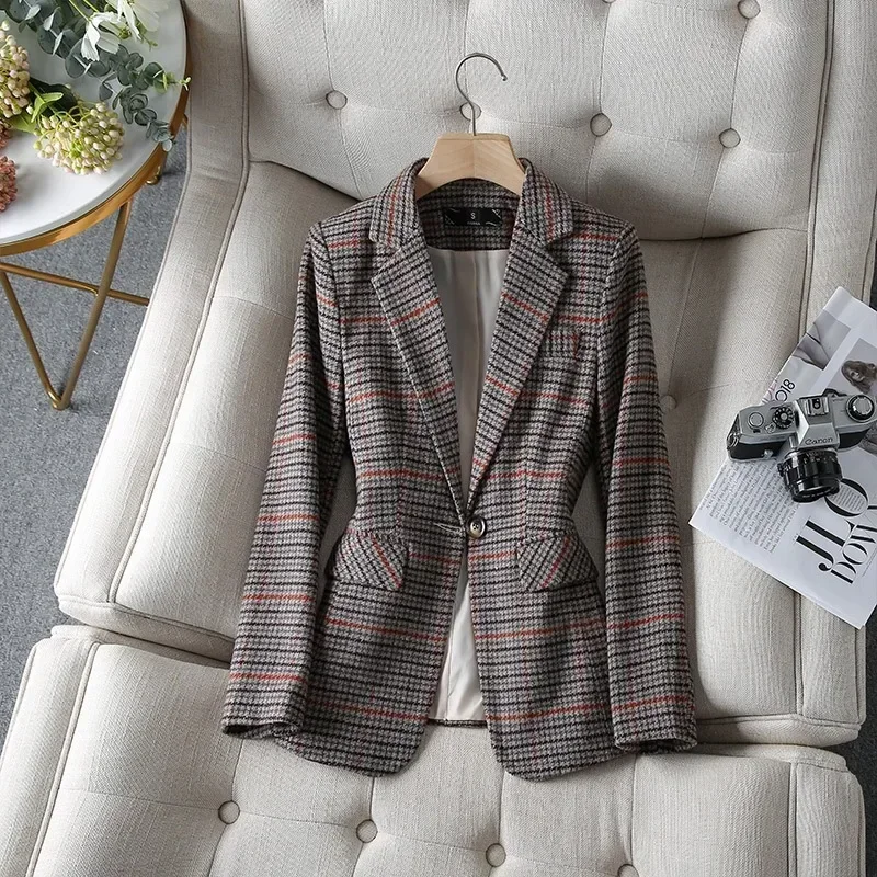 

Houndstooth Women Suit 1 Piece Blazer Female Fall Winter Office Lady Business Work Wear Fashion Girl Coat Jacket Casual Dress