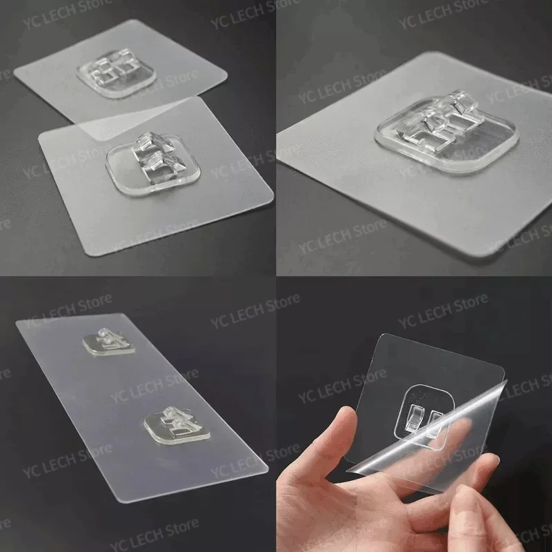 Self Adhesive Wall Hooks 10PCS Transparent Hanging Shelf Wall Storage Rack Fixing Patch Strong Snap For Kitchen Bathroom Gadgets