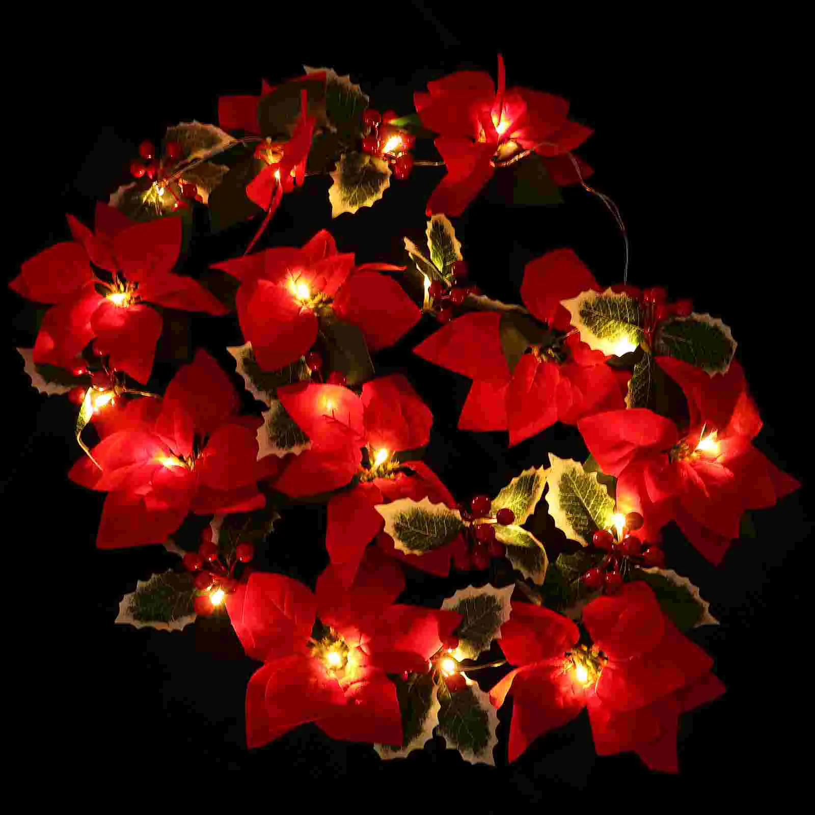 

Faux Flower Garland Light Post Artificial Red Flowers Wreath Christmas Decor Decorative with Adornment Lights Xmas