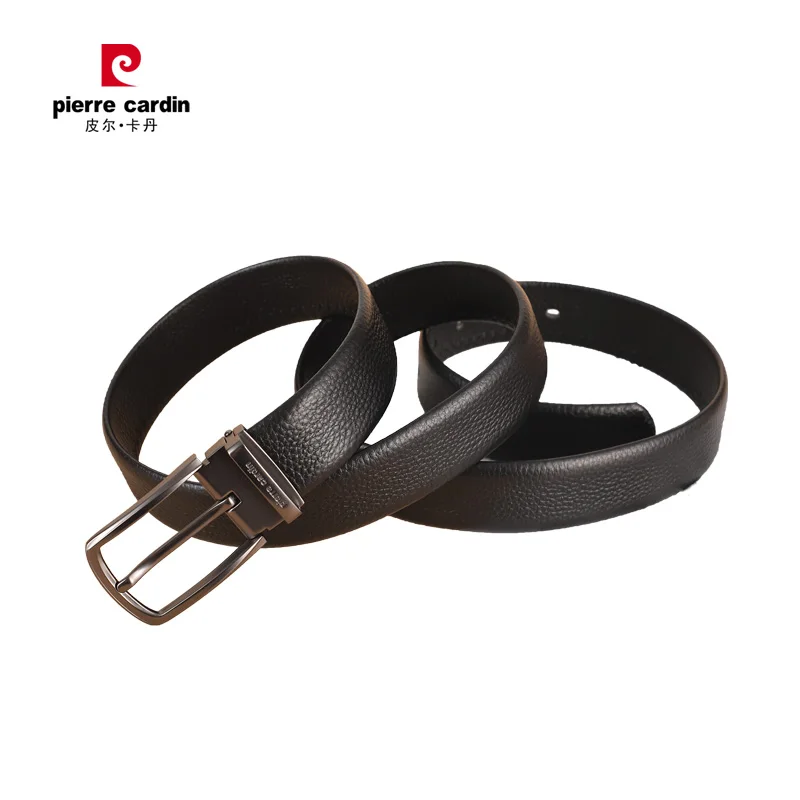 Pierre Cardin sabuk kulit asli pria, ikat pinggang gesper jarum